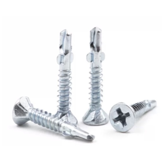 Cross recessed countersunk head self-drilling screw with wings