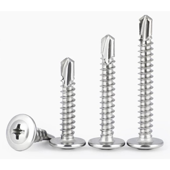 Cross recessed large flat head flange self-drilling screw